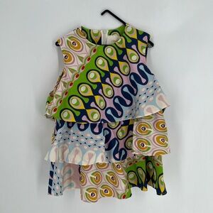 La DoubleJ Tosca Limited Edition Layered Frill Cotton Poplin Top In Rio Print